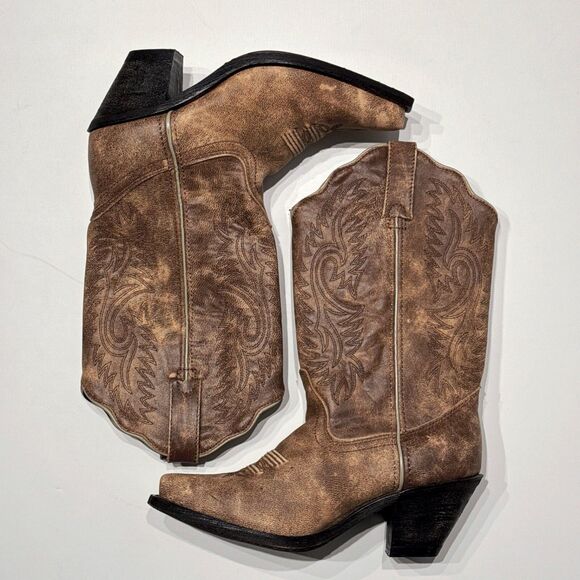 NWOB Rockin' Country Brown Leather Cowgirl Western Boots Snip Toe Women Size 7M - Picture 8 of 16